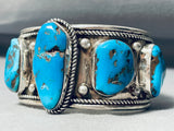 One Of The Best Vintage Native American Navajo Blue Gem Turquoise Sterling Silver Bracelet-Nativo Arts