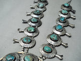 Heavy 253 Gram Vintage Native American Navajo Turquoise Sterling Silver Squash Blossom Necklace-Nativo Arts