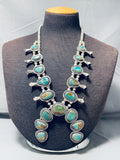 Chunky Vintage Native American Navajo Royston Turquoise Sterling Silver Squash Blossom Necklace-Nativo Arts