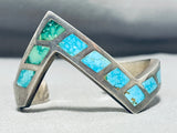 Sensational Vintage Native American Navajo Blue Green Turquoise Inlay Sterling Silver Bracelet-Nativo Arts