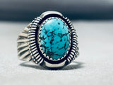 Signed Vintage Native American Navajo Spiderweb Turquoise Sterling Silver Ring-Nativo Arts