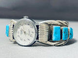 Superb Vintage Native American Navajo 10 Square Cut Turquoise Sterling Silver Watch Bracelet-Nativo Arts