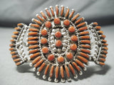 Native American Signed Vintage Zuni Coral Needle Sterling Silver Bracelet-Nativo Arts