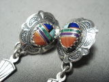 Native American Detailed Vintage Turquoise Inlay Cowboy Spur Sterling Silver Earrings-Nativo Arts