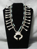 Rare! Vintage Native American Navajo Turquoise Heishi Sterling Silver Squash Blossom Necklace-Nativo Arts