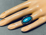 Important Vintage Native American Navajo Old Kingman Turquoise Sterling Silver Ring-Nativo Arts