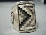 Heavy Rare Native American Navajo Dan Jackson Sterling Silver Rug Patterns Ring-Nativo Arts