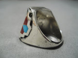 Important Native American Zuni Harlan Coonsis Native American Zuni Sterling Silver Turquoise Coral Ring-Nativo Arts