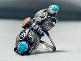Sensational Vintage Native American Navajo Blue Gem Turquoise Sterling Silver Ring-Nativo Arts
