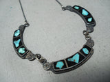 Exceptional Vintage Native American Navajo Turquoise And Onyx Sterling Silver Necklace Old-Nativo Arts