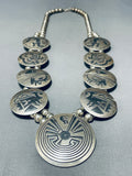 Native American Hand Carved Vintage Navajo Sterling Silver Squash Blossom Necklace-Nativo Arts