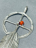 Ben Begaye (d.) Native American Navajo Coral Sterling Silver Dreamcatcher Pendant-Nativo Arts