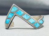 Dazzling Vintage Native American Navajo Turquoise Inlay Sterling Silver Zig Zag Bracelet-Nativo Arts