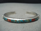 Detailed Inlay Vintage Native American Navajo Royston Turquoise Sterling Silver Bracelet-Nativo Arts