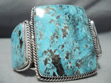 One Of The Biggest Craziest Native American Navajo Squared Turquoise Sterling Silver Bracelet-Nativo Arts
