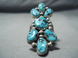 Towering Vintage Native American Navajo Sleeping Beauty Turquoise Sterling Silver Ring-Nativo Arts