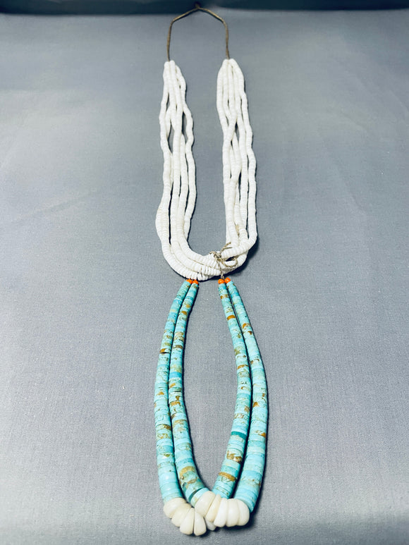 Native American Excellent Vintage Santo Domingo White Shell & Turquoise Necklace-Nativo Arts