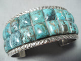 Heavy Curt John Native American Navajo Turquoise Sterling Silver Inlay Bracelet-Nativo Arts