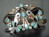 One Most Intricate Vintage Native American Zuni Hummingbird Turquoise Sterling Silver Bracelet-Nativo Arts