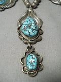 Opulent Vintage Native American Navajo Carico Lake Turquoise Sterling Silver Necklace Old-Nativo Arts