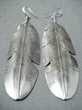 Magnificent Navajo Native American Sterling Silver Feather Earrings-Nativo Arts
