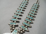 Authentic Vintage Native American Navajo Turquoise Inlay Sterling Silver Squash Blossom Necklace-Nativo Arts