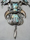 One Of The Finest Vintage Native American Navajo Turquoise Sterling Silver Leaf Necklace Old-Nativo Arts