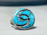 Twirling Turquoise Vintage Native American Zuni Sterling Silver Ring Old-Nativo Arts