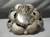 Statement Vintage Native American Navajo Green Turquoise Sterling Silver Leaf Bracelet Old-Nativo Arts