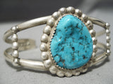Incredible Vintage Native American Navajo Blue Turquoise Sterling Silver Bracelet Old-Nativo Arts