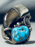 Colossal Authentic Bear Native American Navajo Turquoise Sterling Silver Ring-Nativo Arts