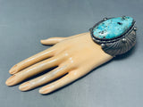 One Of The Best Vintage Native American Navajo Basalt Turquoise Sterling Silver Bracelet-Nativo Arts