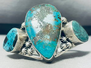 One Of The Most Mega Teardrop Turquoise Vintage Native American Navajo Sterling Silver Bracelet-Nativo Arts