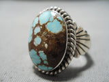 Important Vintage Native American Navajo #8 Turquoise Sterling Silver Ring-Nativo Arts