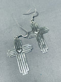 Beautiful Native American Navajo Sterling Silver Cross Earrings-Nativo Arts