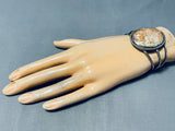 One Of The Best Vintage Native American Navajo Webbed Yellow Agate Sterling Silver Bracelet Old-Nativo Arts