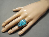 Superlative Vintage Native American Navajo Sleeping Beauty Turquoise Sterling Silver Ring-Nativo Arts