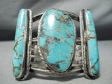 Towering Heavy Vintage Native American Navajo Blue Thunder Turquoise Sterling Silver Bracelet-Nativo Arts