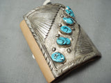 Magnificent Vintage Native American Navajo Sleeping Beauty Turquoise Sterling Silver Bowguard-Nativo Arts