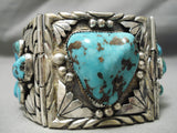 One Of Biggest Best Vintage Native American Navajo Turquoise Sterling Silver Link Bracelet-Nativo Arts