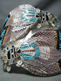 One Of The Most Detailed Native American Zuni Turquoise Sterling Silver Inlay Bracelet-Nativo Arts