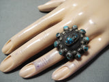 Unique Vintage Native American Navajo Bisbee Turquoise Sterling Silver Ring-Nativo Arts