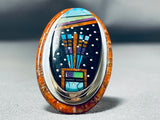 One Of The Most Detailed Ever Native American Navajo Turquioise Sterling Silver Ring-Nativo Arts