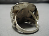 Magnificent Vintage Native American Navajo Huge Green Turquoise Sterling Silver Ring-Nativo Arts