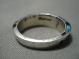Important Native American Navajo Technique Master Turquoise Inlay Sterling Silver Ring-Nativo Arts