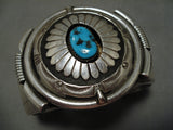 Important Leonard Nez Vintage Native American Navajo Turquoise Sterling Silver Bracelet Old-Nativo Arts