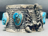 Symbolic 124 Gram Native American Navajo Turquoise Sterling Silver Scorpion Bracelet-Nativo Arts