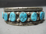 Quality Ideal Vintage Native American Navajo Turquoise Row Sterling Silver Bracelet Old-Nativo Arts