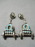 Best Vintage Native American Zuni Wagon Dishta Turquoise Sterling Silver Earrings-Nativo Arts