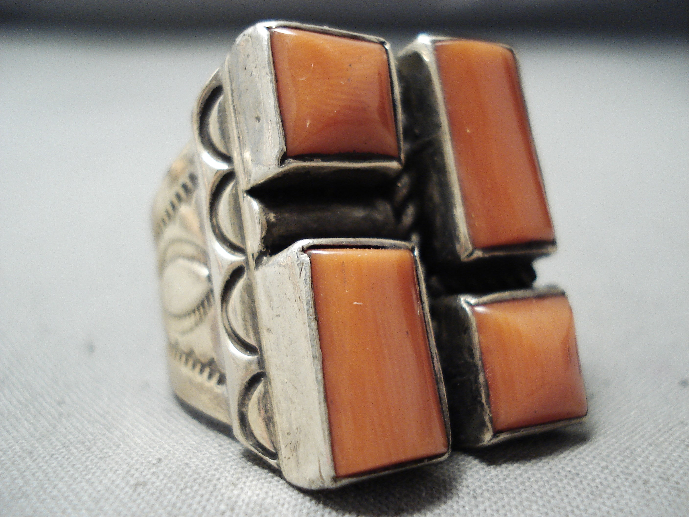 NATIVE/VINTAGE - Signed Sterling & White Stone (?) store Ring By: M. CHEE